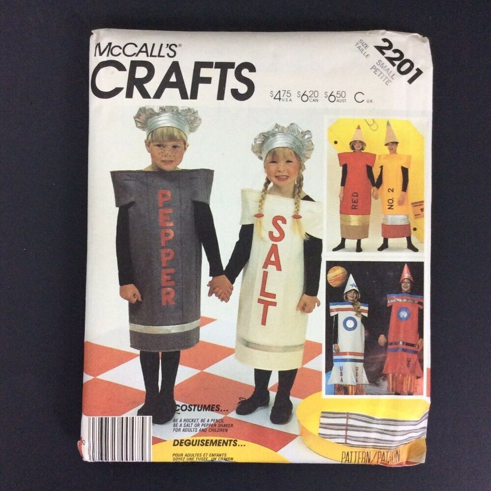 McCalls Crafts 2201 Crayon Salt Pepper Rocket Costume Pattern Uncut Adult Small